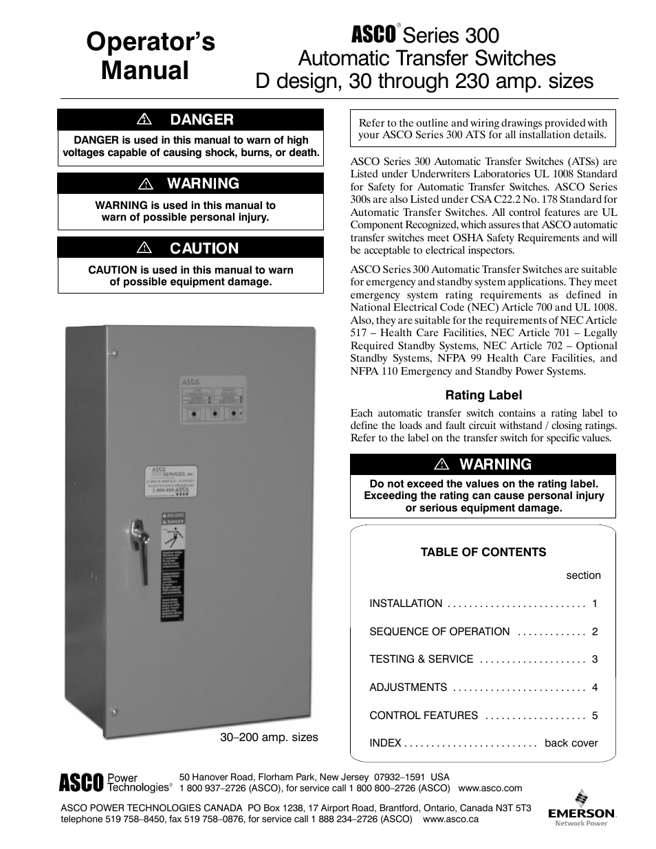 Winco ASCO 300 D Design 30-230 Amp User Manual | 20 pages