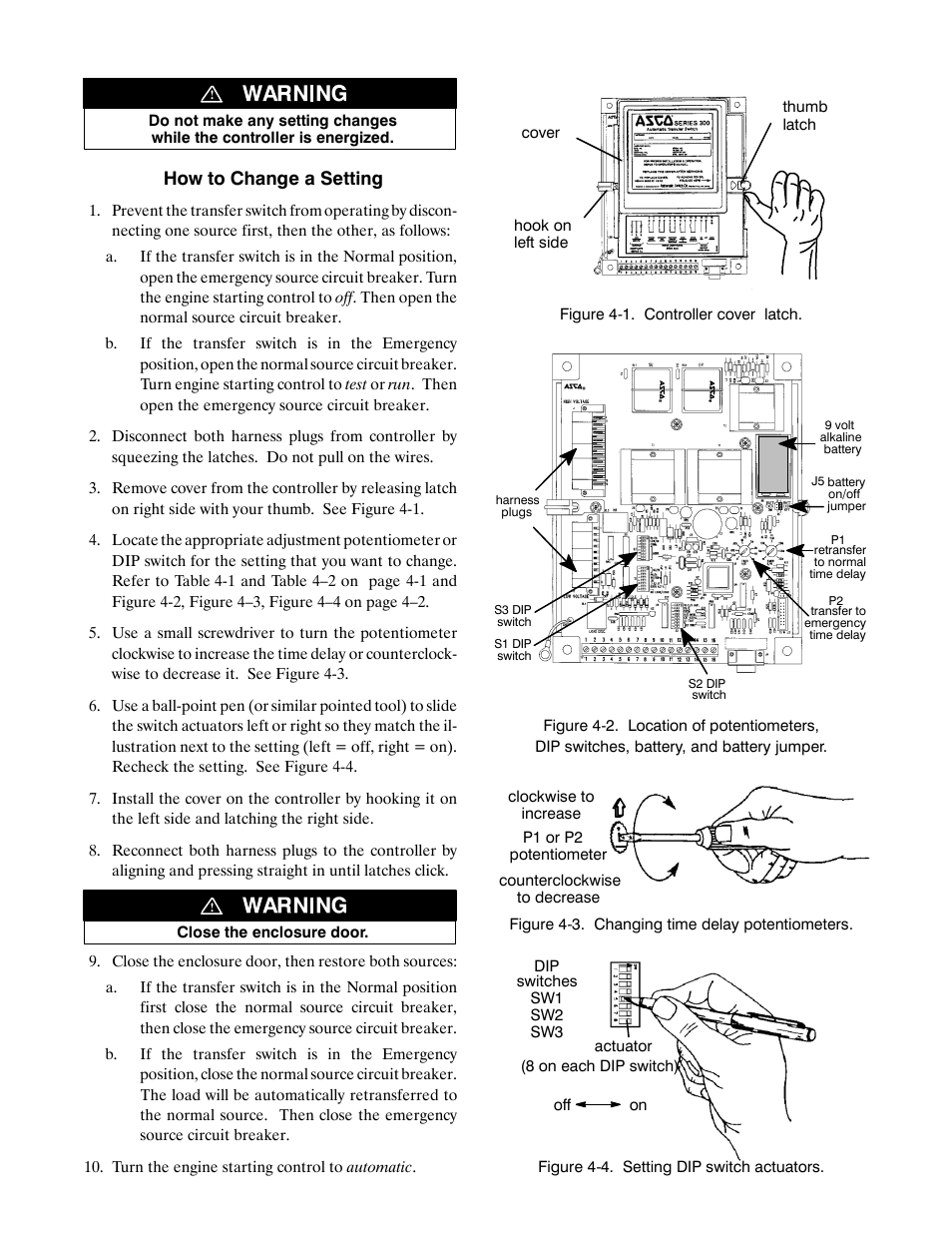 Adjustments, Continued), How to change a setting | Winco ASCO 300 D Design 30-230 Amp User Manual | Page 13 / 20