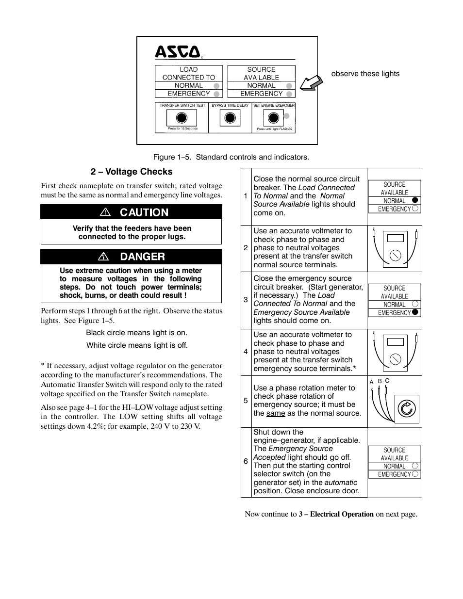 Installation, Continued), 2 – voltage checks | Winco ASCO 300 D Design 30-230 Amp User Manual | Page 7 / 20