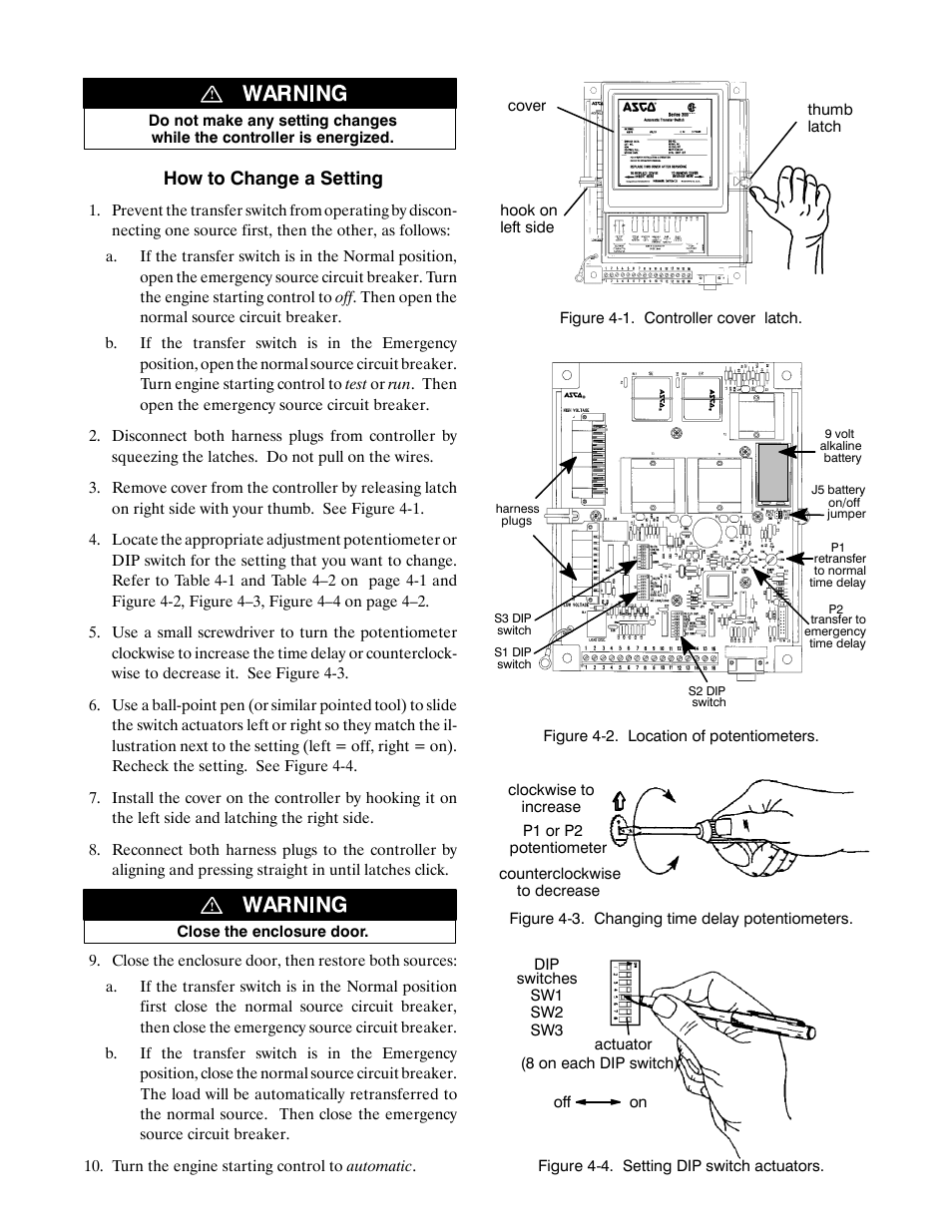 Adjustments, Continued), How to change a setting | Winco ASCO 300 E Design 260-400 Amp User Manual | Page 12 / 19