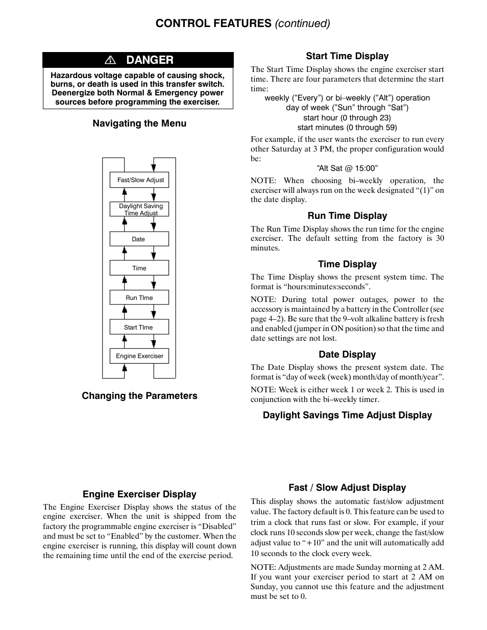 Control features (continued), How to set optional programmable engine exerciser | Winco ASCO 300 E Design 260-400 Amp User Manual | Page 15 / 19