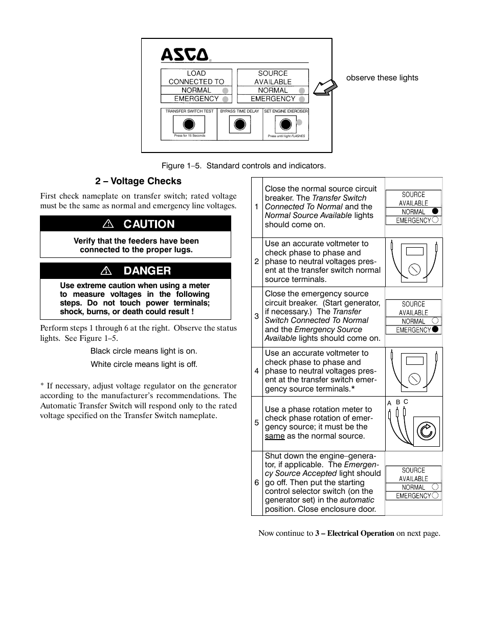 Installation, Continued), 2 – voltage checks | Winco ASCO 300 E Design 260-400 Amp User Manual | Page 6 / 19