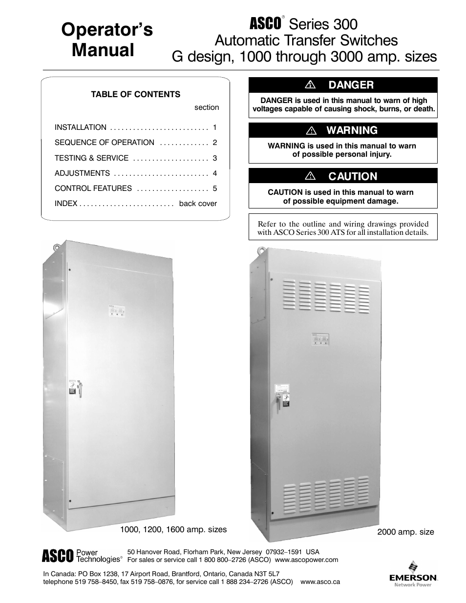 Winco ASCO 300 G Design 1000-3000 Amp User Manual | 19 pages