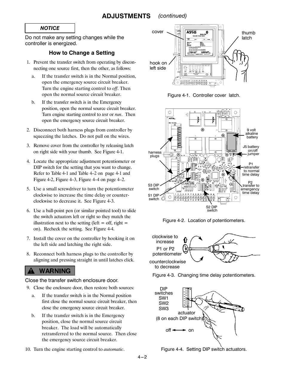 Adjustments, Continued), How to change a setting | Winco ASCO 300 J Design 600 Amp User Manual | Page 14 / 20