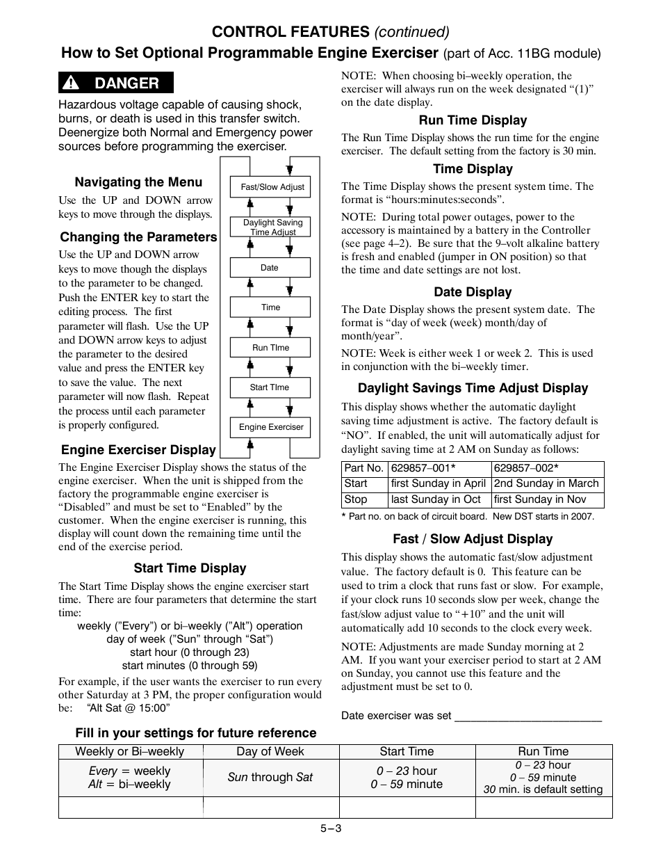 Control features (continued), How to set optional programmable engine exerciser | Winco ASCO 300 J Design 600 Amp User Manual | Page 17 / 20