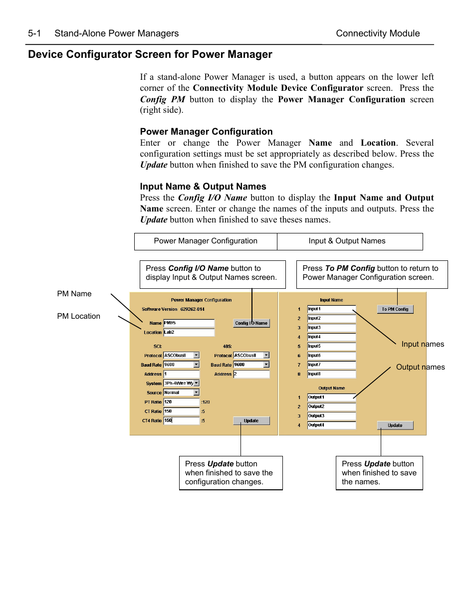 Device configurator screen for power manager | Winco ASCO 300 Accessory Connectivity Module User Manual | Page 15 / 31