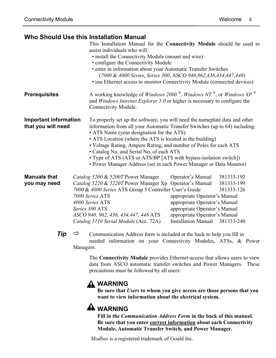 Winco ASCO 300 Accessory Connectivity Module User Manual | Page 2 / 31