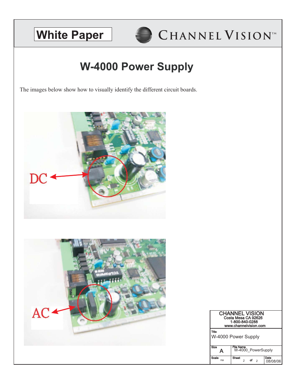 White paper, W-4000 power supply, Hannel ision | Channel Vision W-4000 User Manual | Page 2 / 2