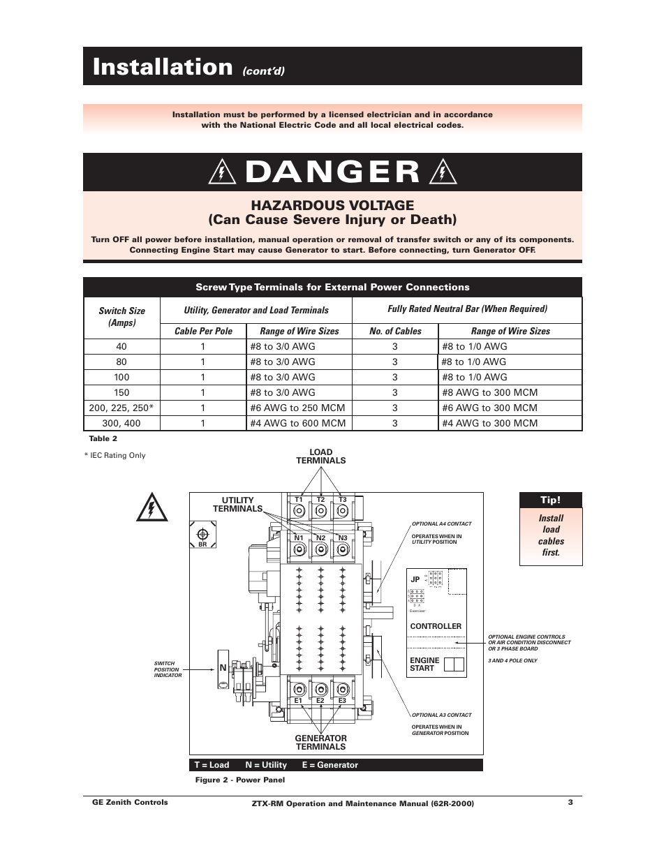 Danger, Installation | Winco ZTX-RM Series 40-400 Amps User Manual | Page 5 / 16