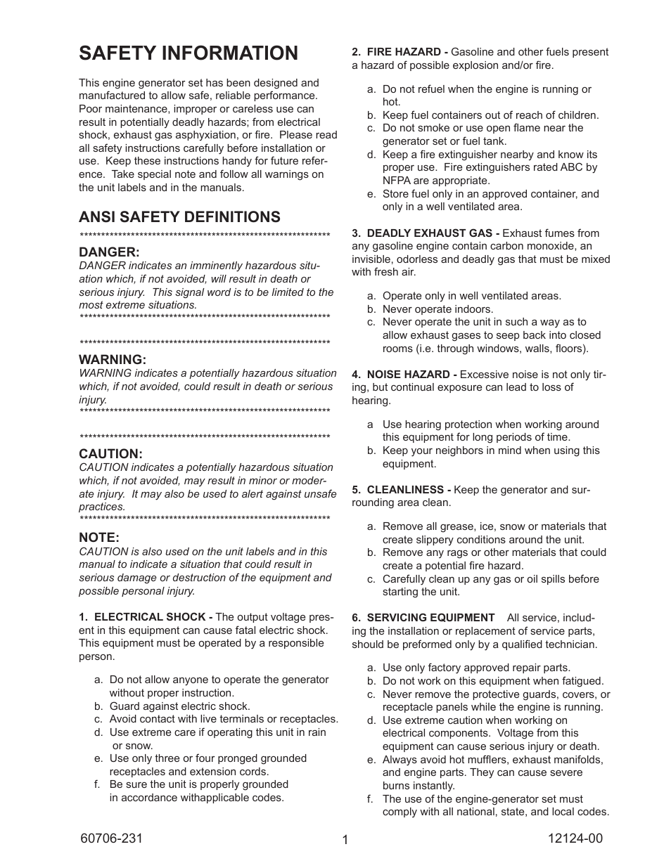 Safety information, Ansi safety definitions | Winco EC22000/A User Manual | Page 3 / 20