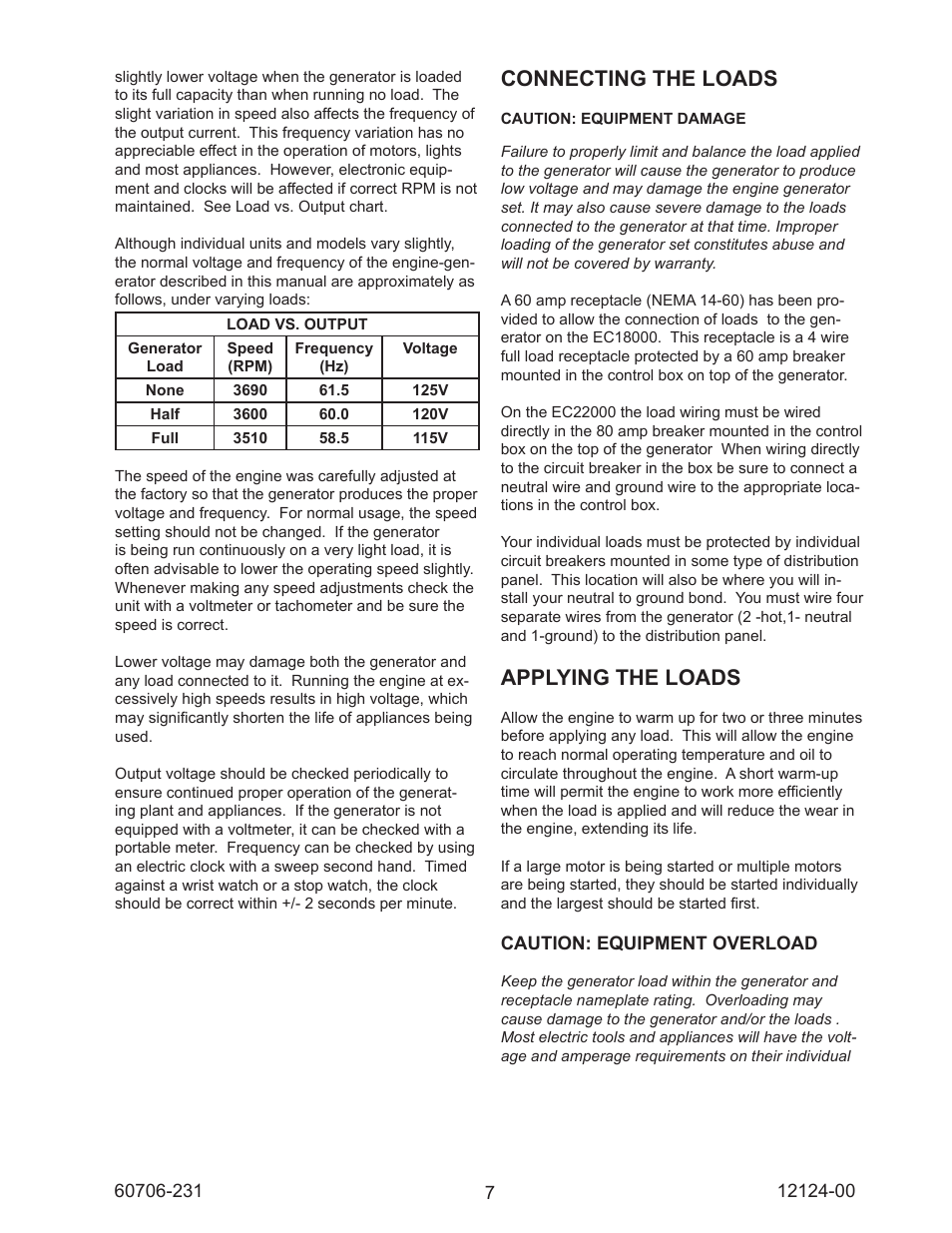 Connecting the loads, Applying the loads | Winco EC22000/A User Manual | Page 9 / 20