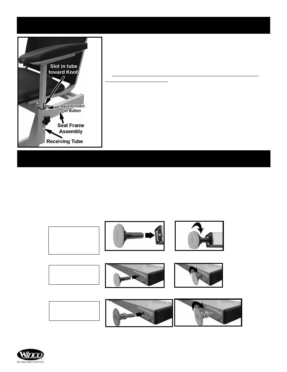 Arm installation - all models, Glide foot installation - all models, Glide foot installation | Winco Mfg. 2588 - Power Designer Blood Drawing Chair - Padded vinyl User Manual | Page 8 / 12