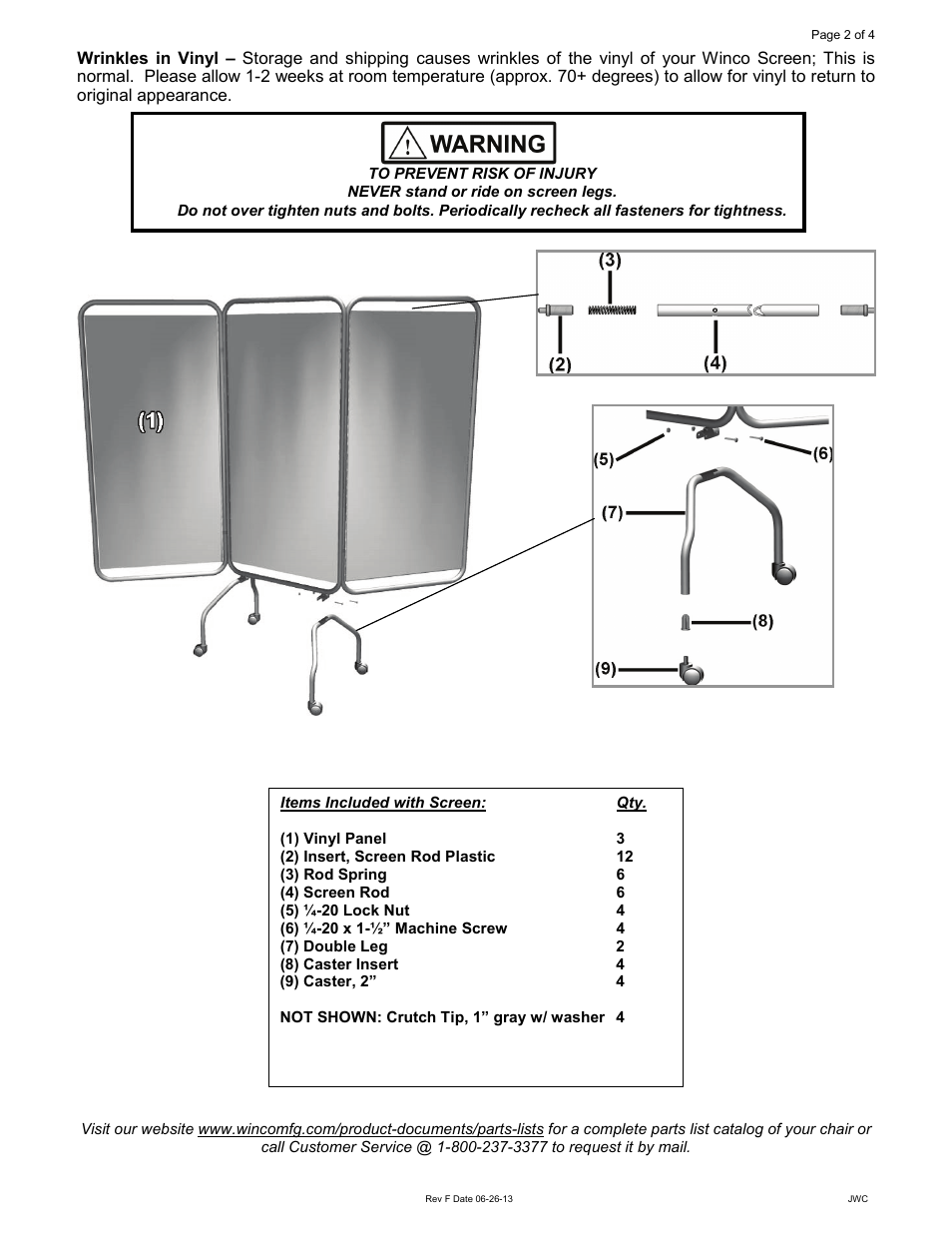 Winco Mfg. 3139 - PRIVESS BASIC 3-PANEL PRIVACY SCREEN with Sure-Chek User Manual | Page 2 / 4