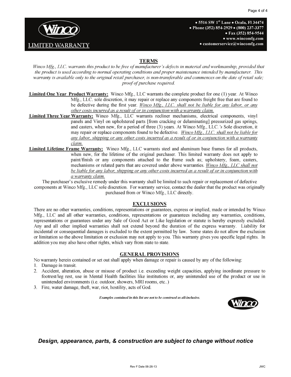 Winco Mfg. 3139 - PRIVESS BASIC 3-PANEL PRIVACY SCREEN with Sure-Chek User Manual | Page 4 / 4