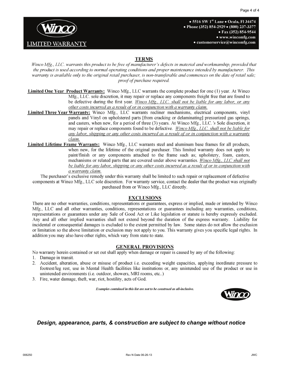 Winco Mfg. 3170 - PRIVESS ELITE DESIGNER PRIVACY SCREEN User Manual | Page 4 / 4