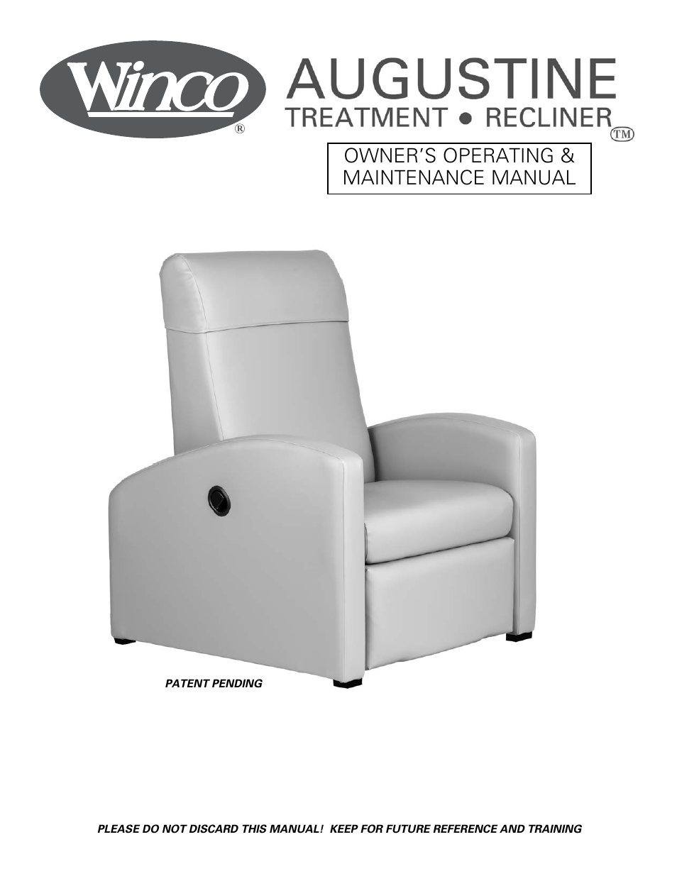 Winco Mfg. 5001 - Augustine Treatment Recliner User Manual | 16 pages