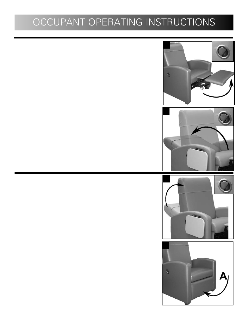 Occupant operating instructions, A1 a 2 | Winco Mfg. 5001 - Augustine Treatment Recliner User Manual | Page 10 / 16
