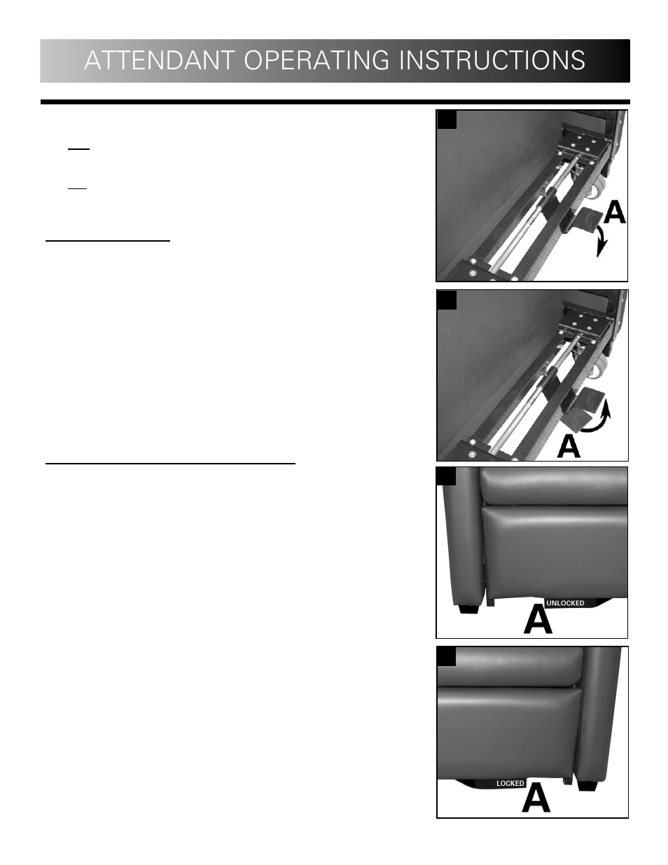 Attendant operating instructions | Winco Mfg. 5001 - Augustine Treatment Recliner User Manual | Page 7 / 16