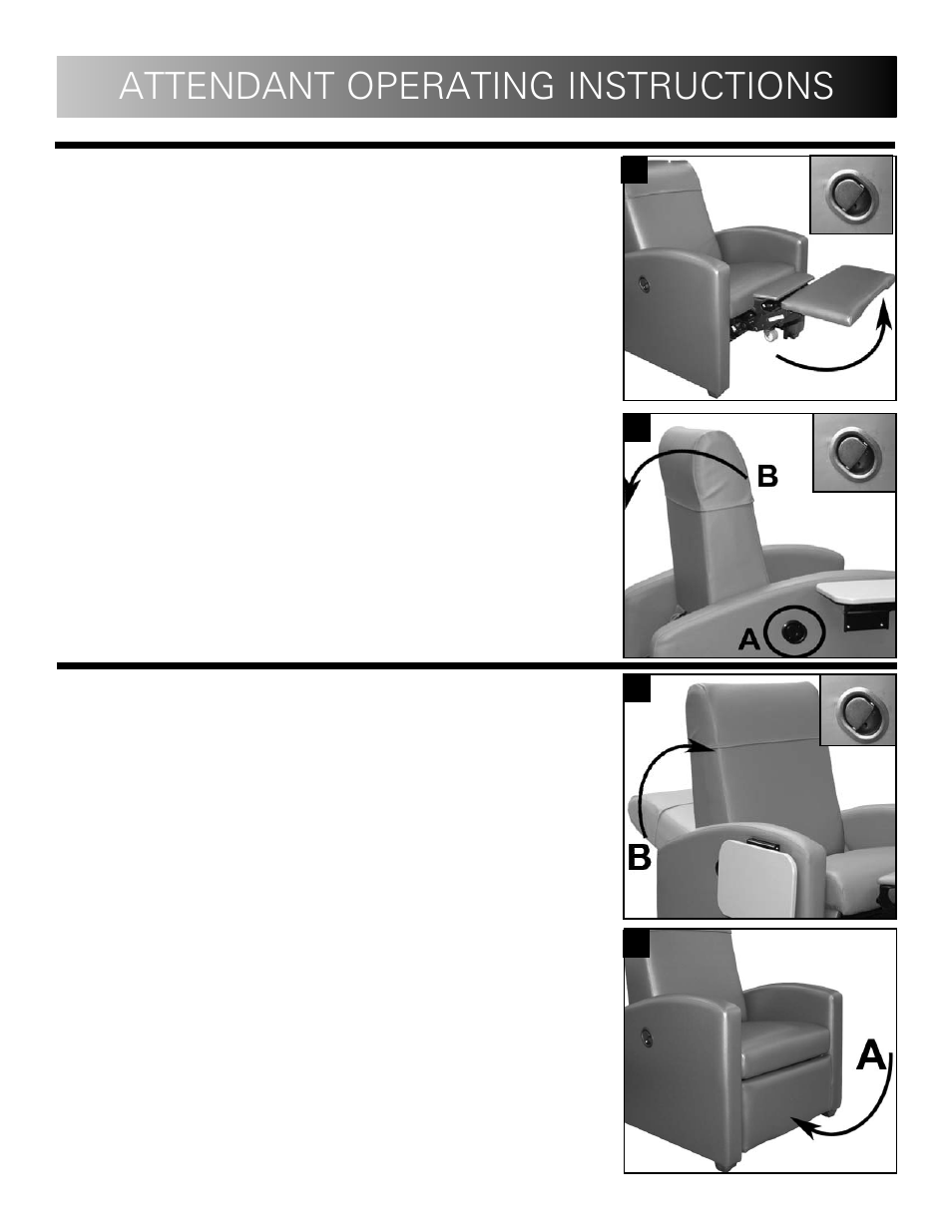 Attendant operating instructions, 21 a a 1 a | Winco Mfg. 5001 - Augustine Treatment Recliner User Manual | Page 8 / 16