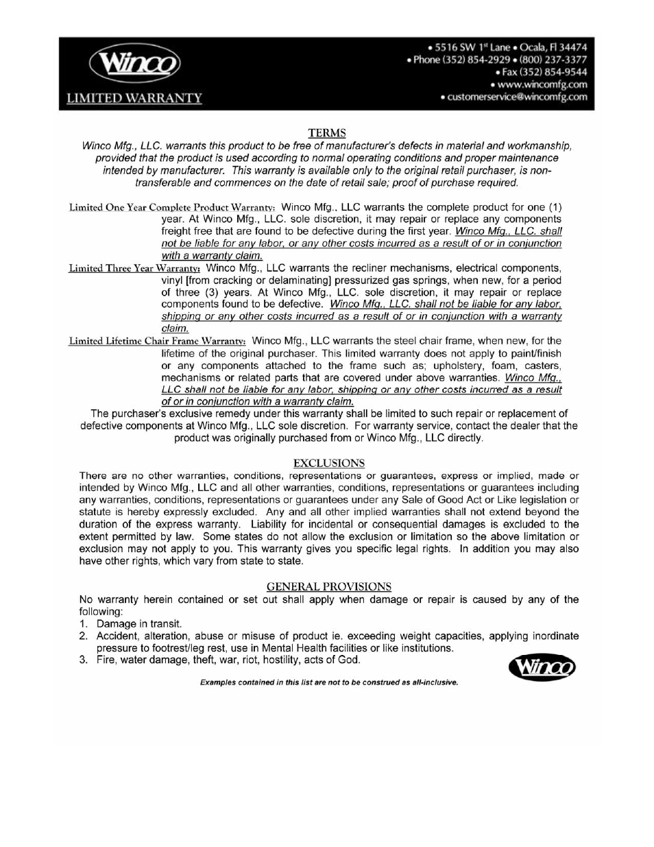 Winco Mfg. 529S - XL Convalescent Recliner w/ Saddle Seat User Manual | Page 4 / 4