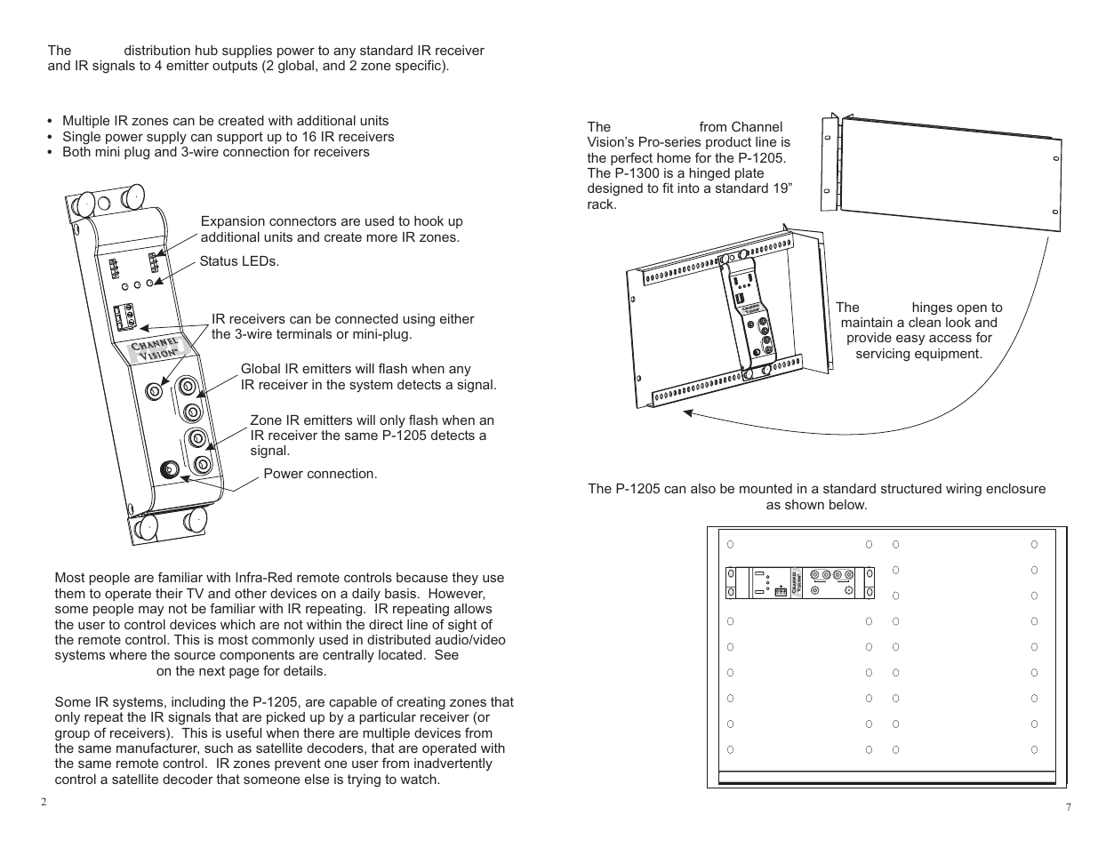 Mounting options, Ir r eceiver | Channel Vision P-1205 User Manual | Page 2 / 4