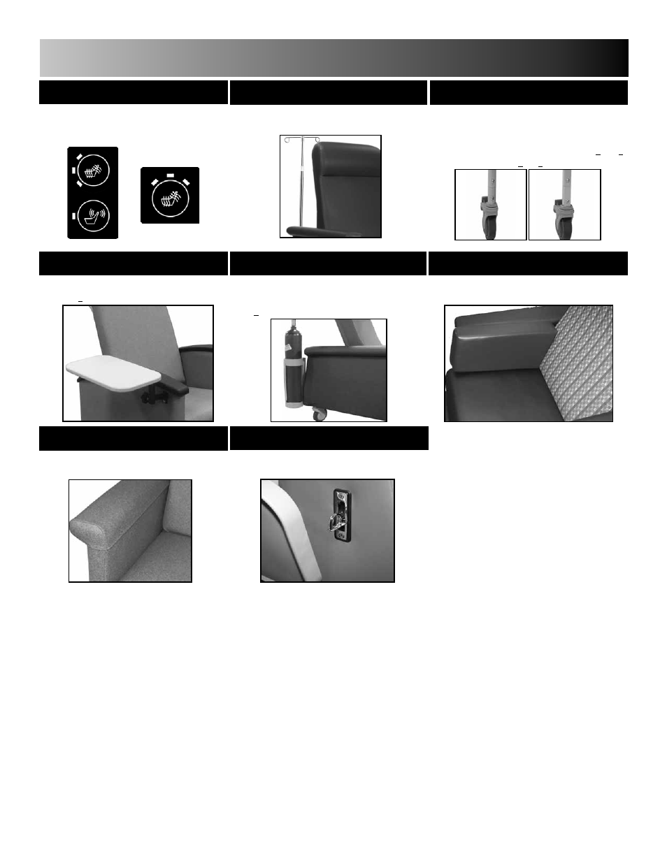 Options for your winco care cliner, Heat & massage, Iv pole & attachment | Leg extensions, Armrest covers, Side cushion, Pivot-table oxygen tank holder, Foley bag hook | Winco Mfg. 6950 - Extra Large Swing Away Arm CareCliner User Manual | Page 15 / 16