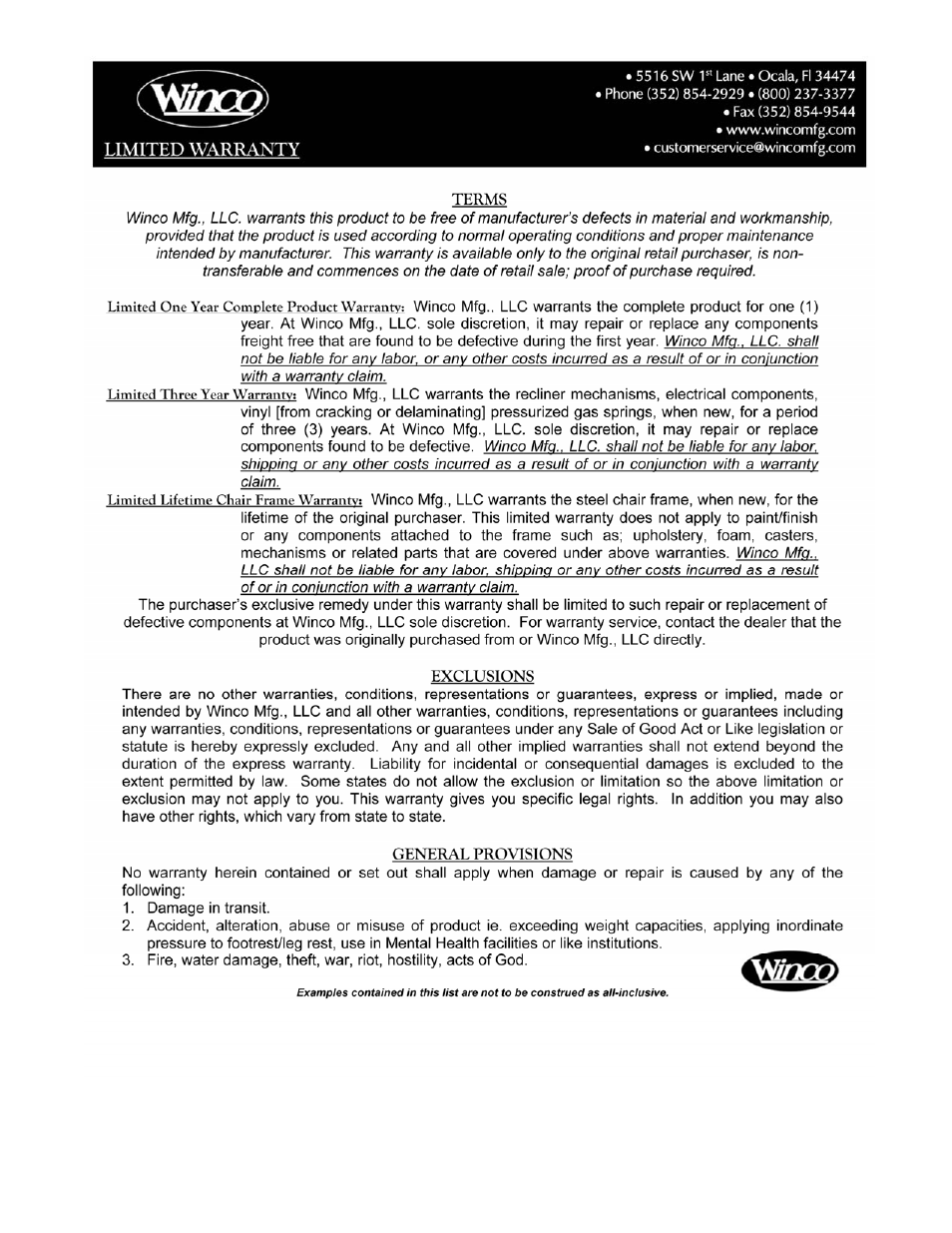 Winco Mfg. 8510D1 - Treatment Table with Drawers User Manual | Page 4 / 4