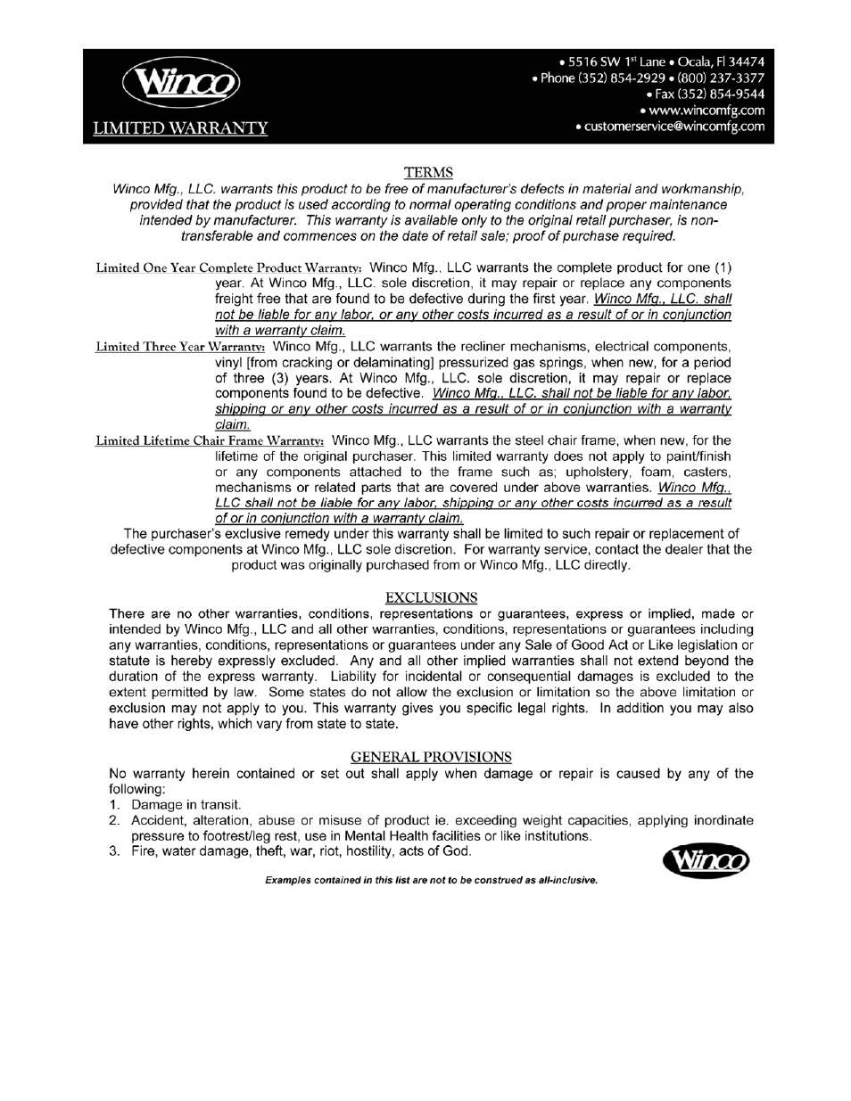 Winco Mfg. 8510SH - Treatment Table with Shelf User Manual | Page 4 / 4
