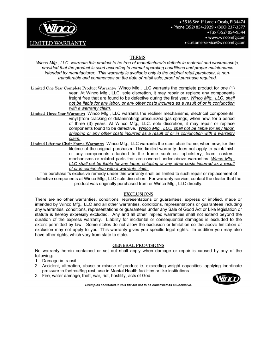 Winco Mfg. 8570SH - Treatment Table with Shelf User Manual | Page 8 / 8