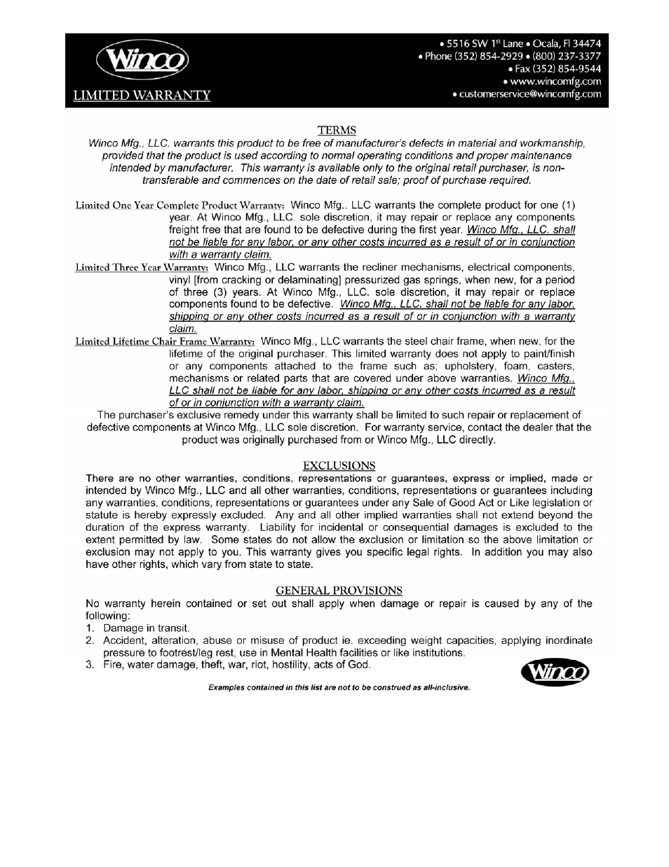 Winco Mfg. 8570D1 - Treatment Table with Drawers User Manual | Page 4 / 4