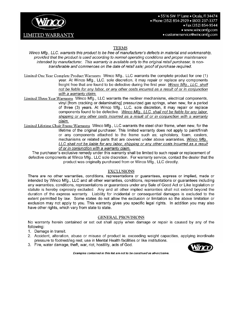 Winco Mfg. 8700 - Table with Face Cutout and Armrests User Manual | Page 4 / 4