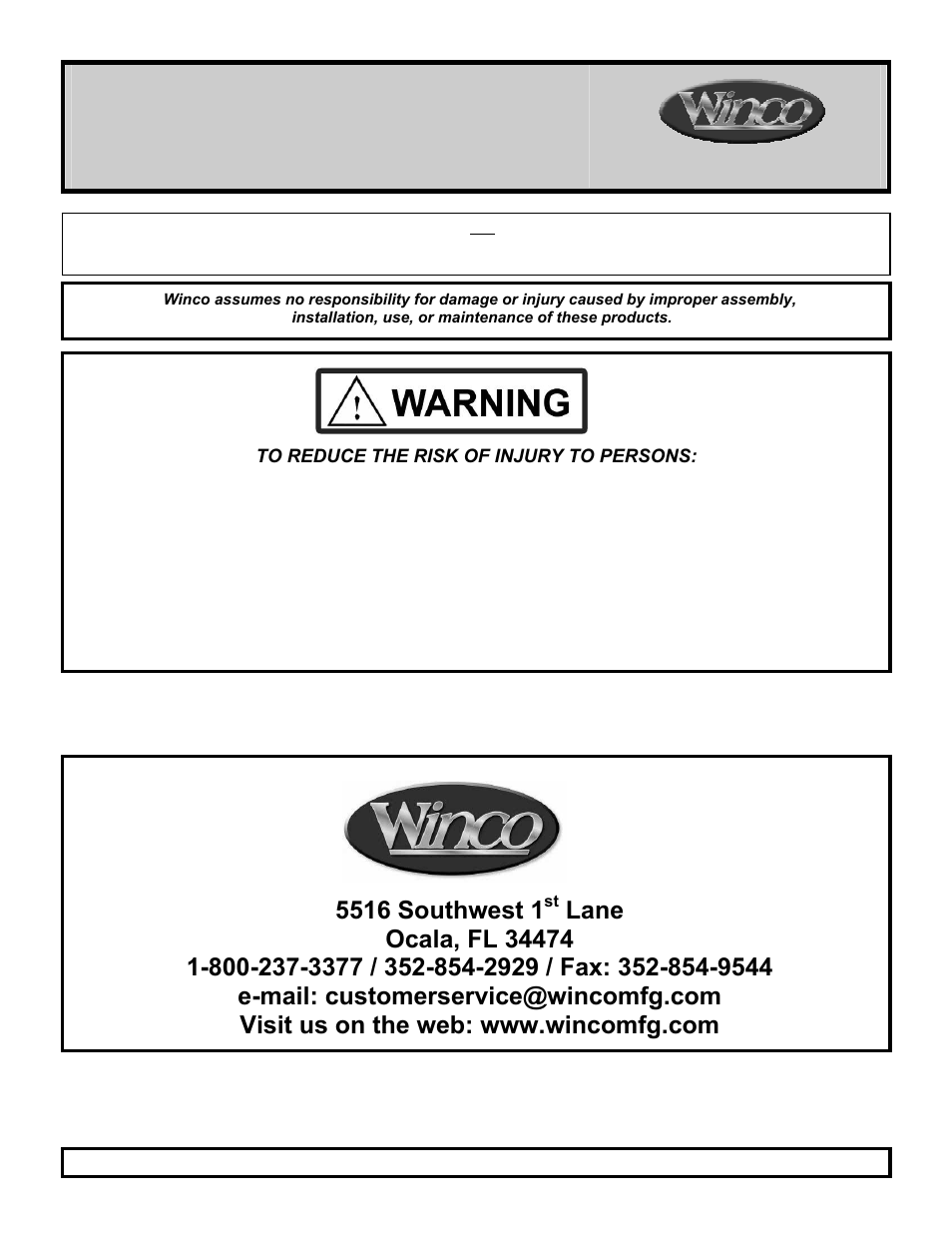 Winco Mfg. O2 - Oxygen Tank Holder User Manual | 5 pages