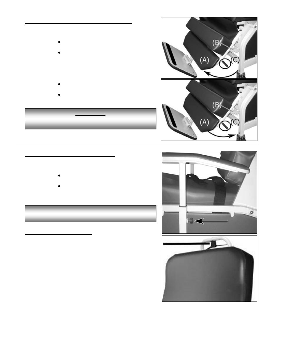 Fig. 2a-2b: legrest-footrest adjustment, Fig. 3: armrest height adjustment, Fig. 4: back adjustment | Winco Mfg. S400 - Transfer Recliner User Manual | Page 2 / 8