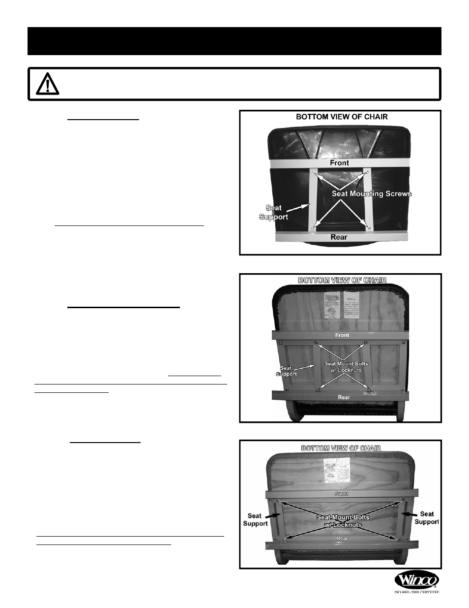 Warning | Winco Mfg. 2587 - Power Designer Blood Drawing Chair User Manual | Page 7 / 16