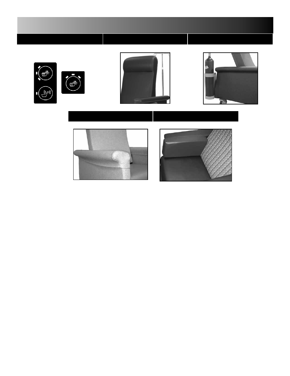 Nocturnal care cliner options, Heat & massage, Iv pole & attachment | Armrest covers, Side cushion, Oxygen tank holder | Winco Mfg. 6990 XL Nocturnal Recliner User Manual | Page 11 / 12