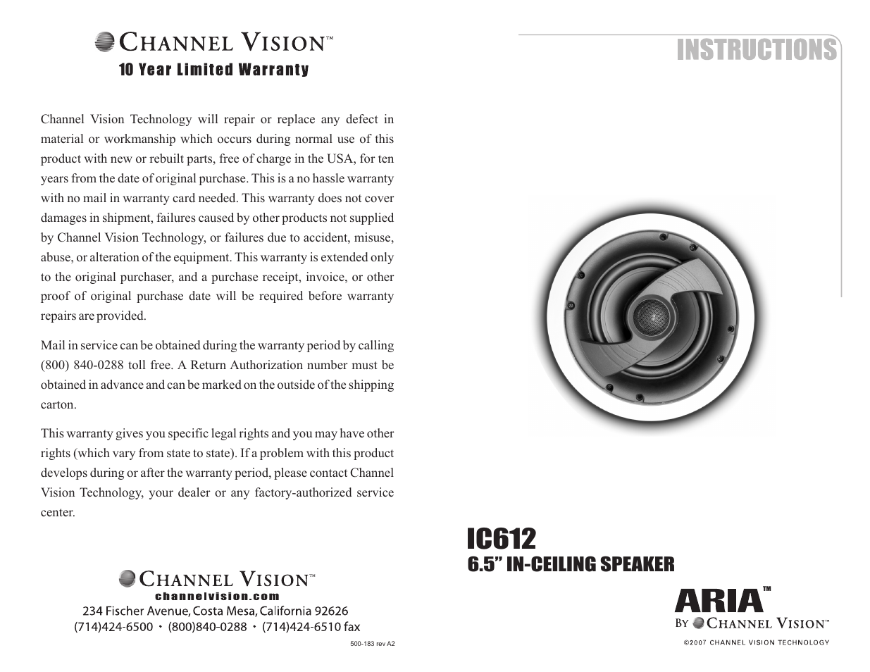 Channel Vision IC612 User Manual | 2 pages