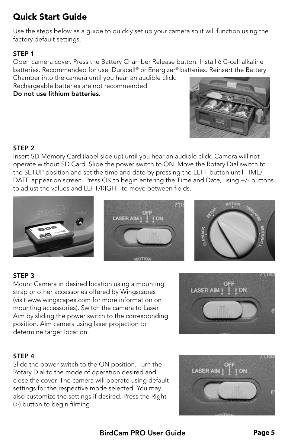 Quick start guide | Wingscapes BirdCam Pro User Manual | Page 5 / 24