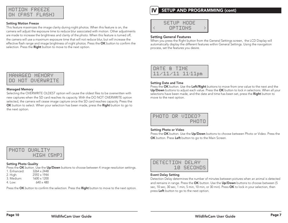Setup and programming (cont) | Wingscapes Wildlife Cam User Manual | Page 7 / 8