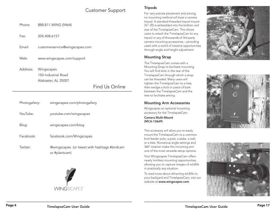 Customer support, Find us online | Wingscapes Timelapse Cam User Manual | Page 4 / 10