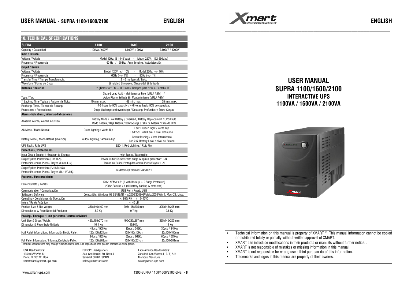 XMART Supra 2100 User Manual | 4 pages