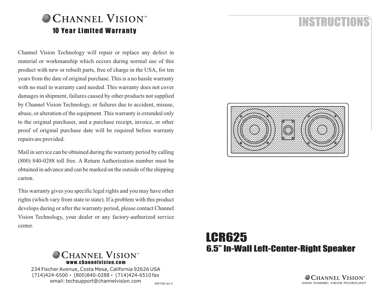 Channel Vision LCR65B User Manual | 2 pages