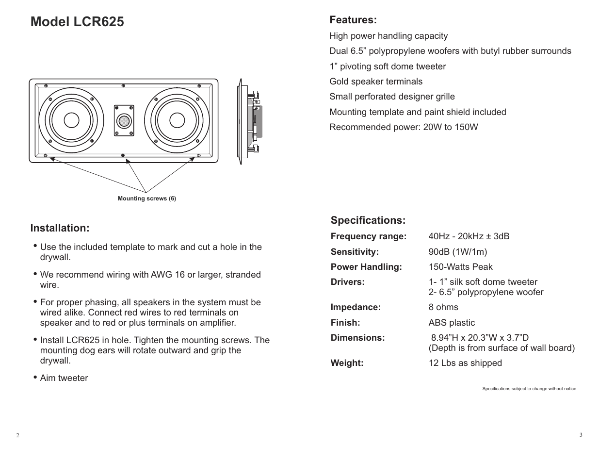Model lcr625 | Channel Vision LCR65B User Manual | Page 2 / 2