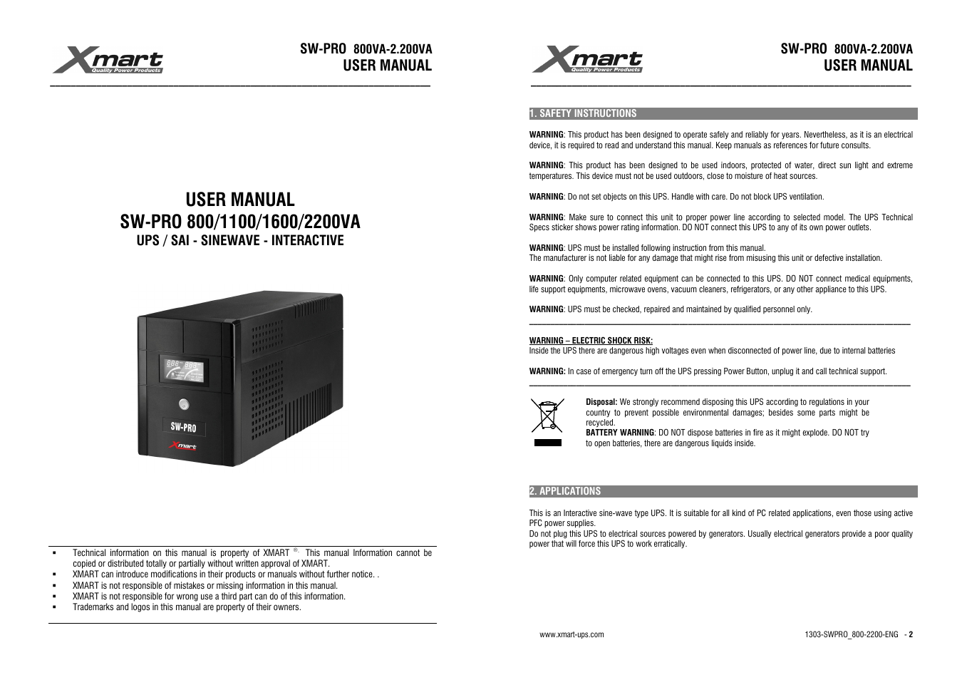 XMART SW-PRO 2200 User Manual | 4 pages