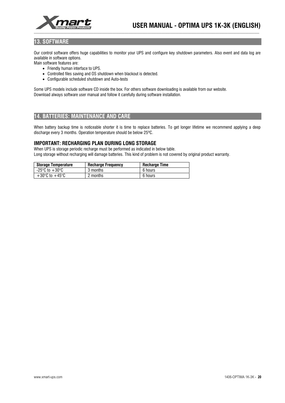User manual - optima ups 1k-3k (english) | XMART Optima 3K-HB User Manual | Page 20 / 30