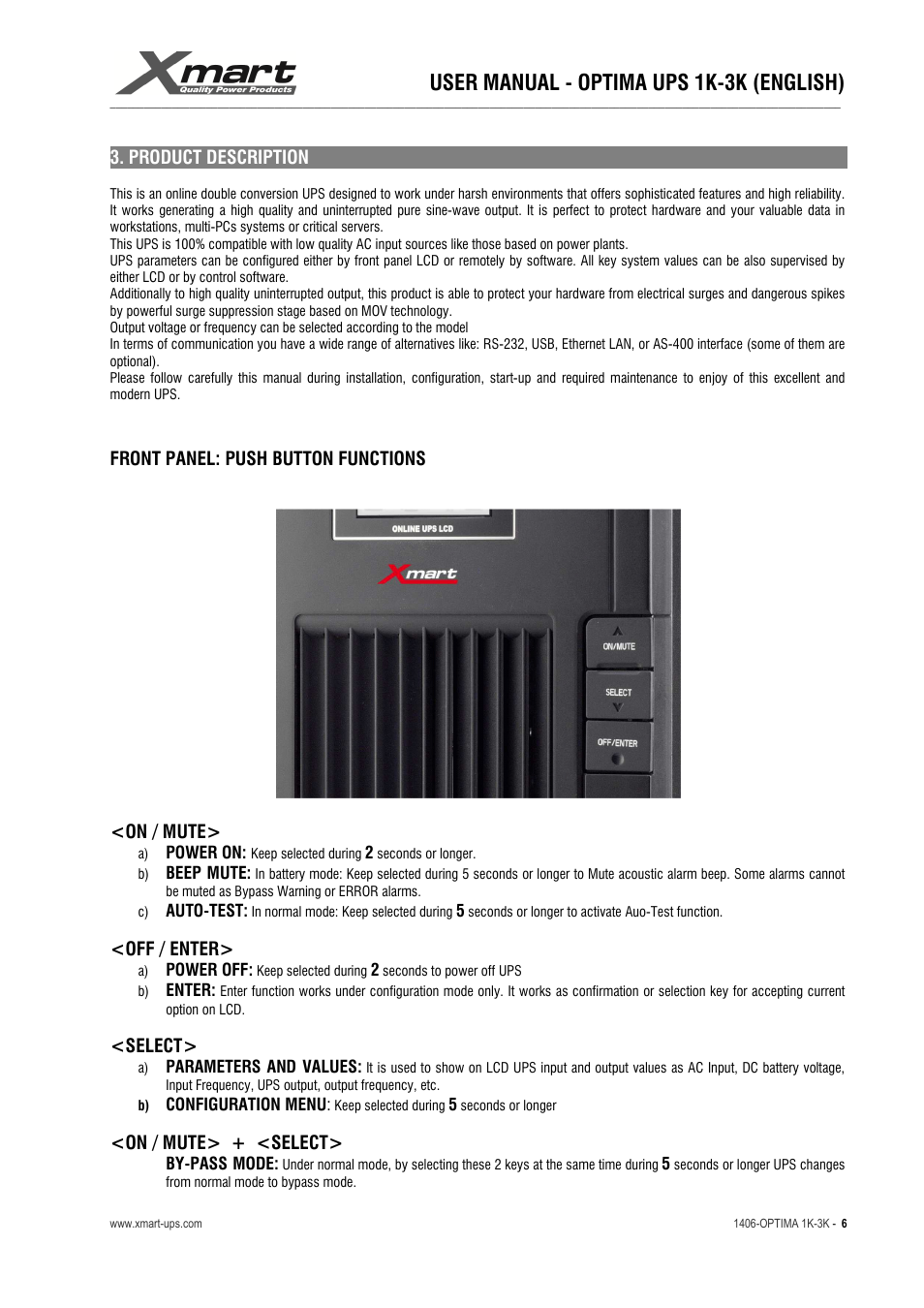 User manual - optima ups 1k-3k (english) | XMART Optima 3K-HB User Manual | Page 6 / 30