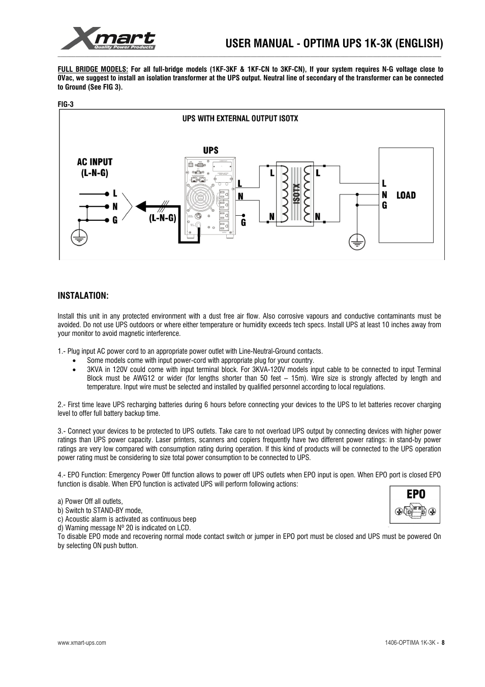 User manual - optima ups 1k-3k (english) | XMART Optima 3K-HB User Manual | Page 8 / 30