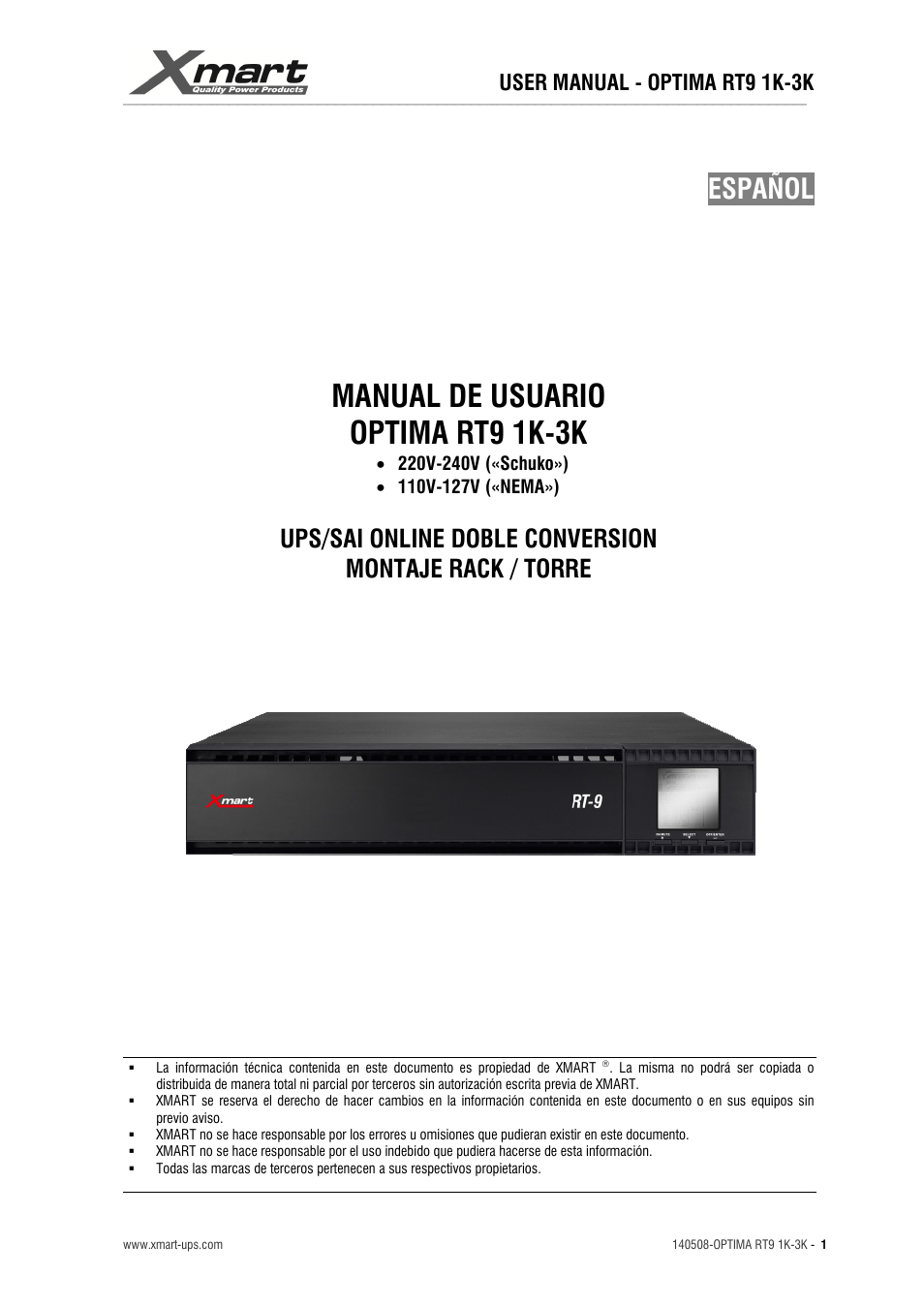 XMART Optima RT9 3K User Manual | 20 pages