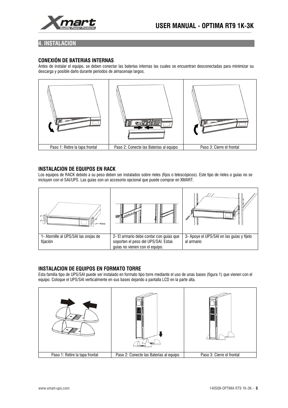 User manual - optima rt9 1k-3k, Instalacion | XMART Optima RT9 3K User Manual | Page 5 / 20