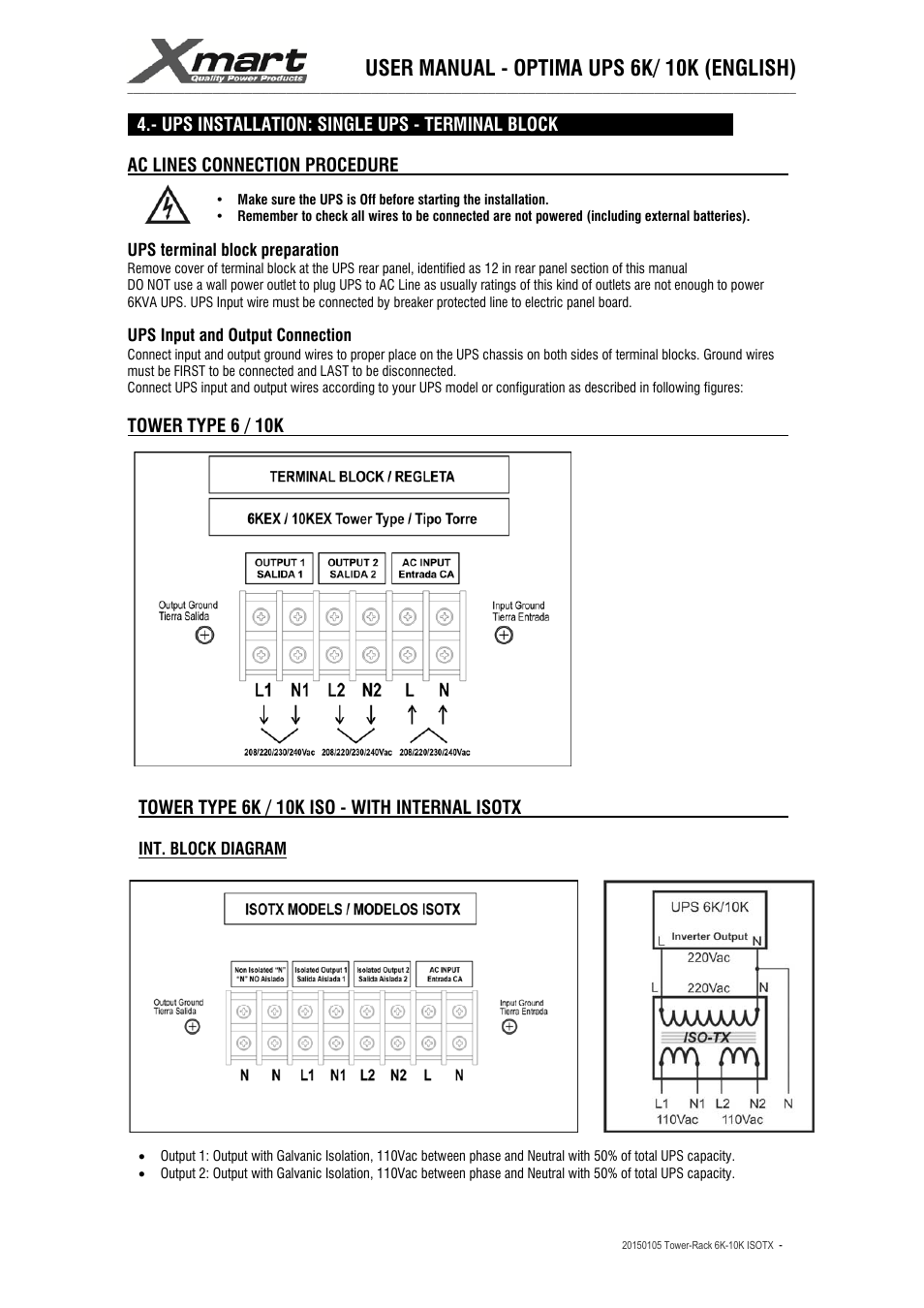 User manual - optima ups 6k/ 10k (english) | XMART Optima 10K ISOTX User Manual | Page 16 / 41