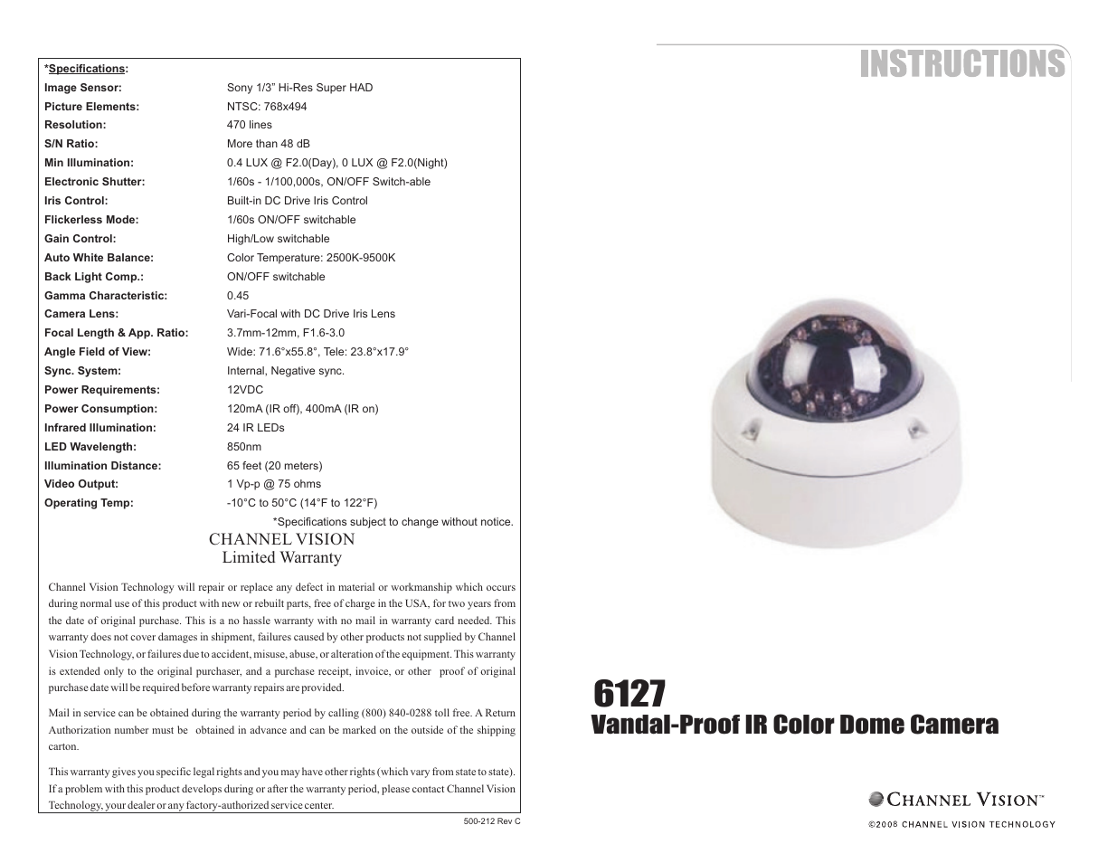 Channel Vision 6127 User Manual | 2 pages